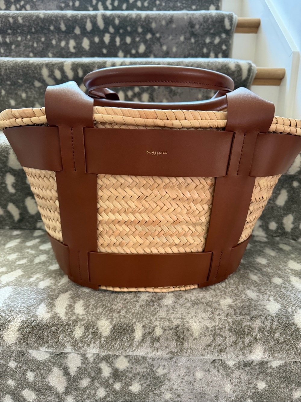 DeMellier Tan Leather & Natural Straw Basket Tote